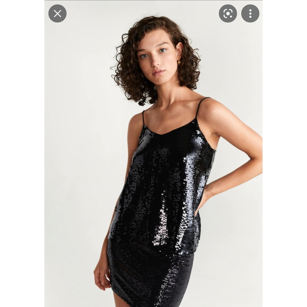 NWT Mango Sequined Nera Strap Top in Black